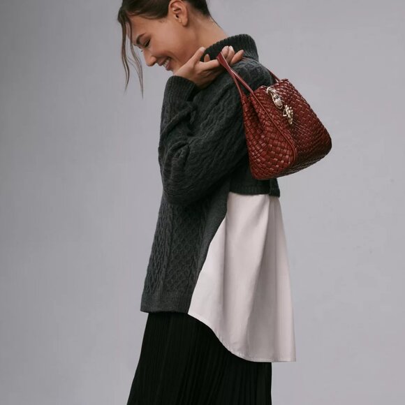 By Anthropologie Mixed Media Turtleneck Cable Sweater Dark Grey XS - Picture 3 of 9